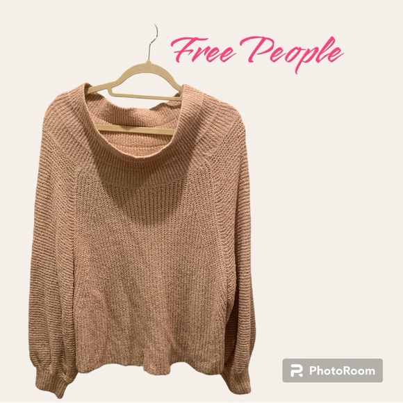EUC  Free People Edessa Off-Shoulder cotton blend Beige Sweater for Women Sz L - Picture 10 of 14